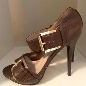 Michael Kors open toe heels.  Brown with gold hardware, size 6.5.